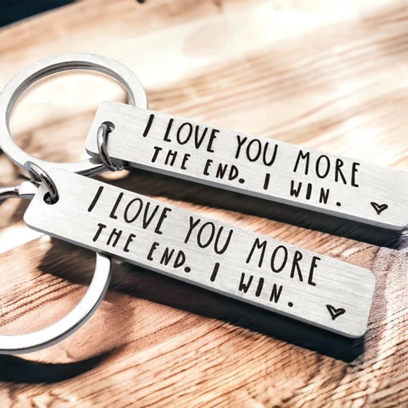 FLAPI 2 pcs Stainless Steel I love you more The End I win keychain - Picture 1 of 3